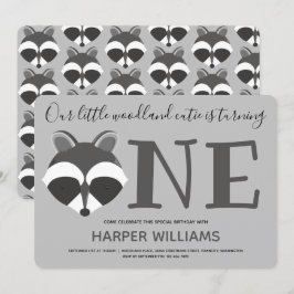 Woodland Raccoon Baby One First Birthday Einladung