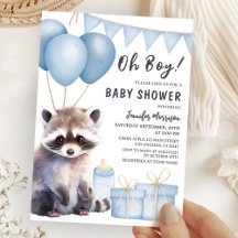 Woodland Raccoon Baby Shower Boy Blue Balloons
