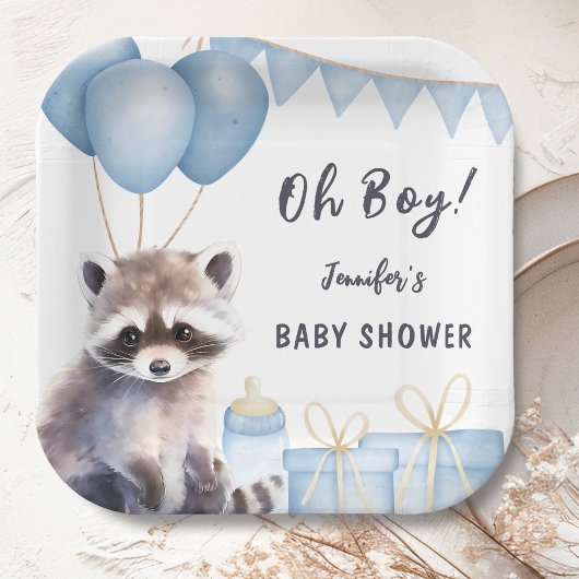 Woodland Raccoon Baby Shower Niedlich Boy Pappteller