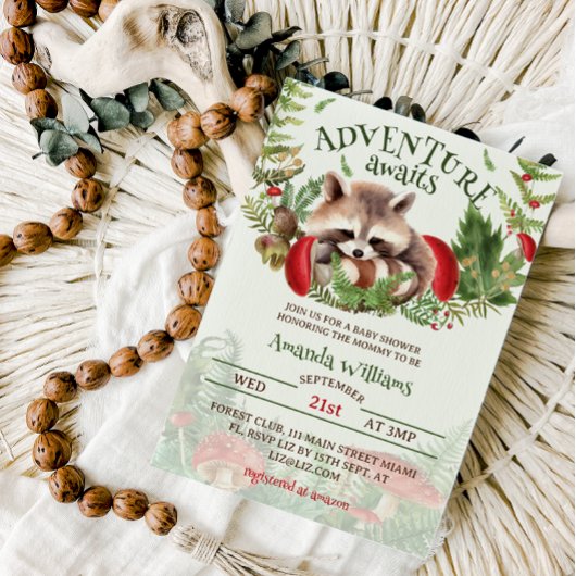 Woodland Raccoon Babydusche Einladung