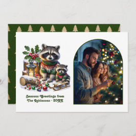 Woodland Raccoon Family Rustic Forest Christmas Feiertagskarte