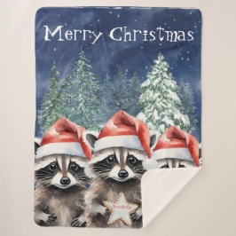 Woodland Raccoon Frohe Weihnachten Personalisiert Sherpadecke