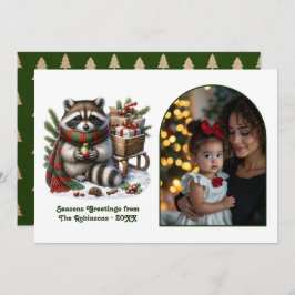 Woodland Raccoon Seasons Greeting Rustic Christmas Feiertagskarte