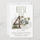 Woodland Raccoon Vierte Geburtstagseinladung Einladung (Vorderseite)