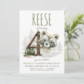 Woodland Raccoon Vierte Geburtstagseinladung Einladung (Stehend Vorderseite)