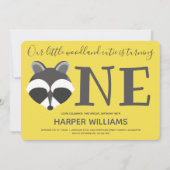 Woodland Raccoon Yellow Baby One First Birthday Einladung (Vorderseite)