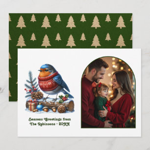 Woodland Robin Cozy Forest Weihnachtszauber Foto Feiertagskarte