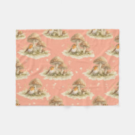 Woodland Robin & Mushroom Watercolor Pattern Fleecedecke