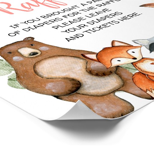 Woodland Rosa Blütendusche Windeln Raffel Babydusc Poster (Ecke)