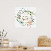 Woodland Rose Gold Script Baby Sprinkign Zeichen Poster (Küche)