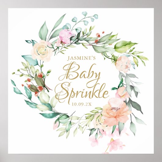 Woodland Rose Gold Script Baby Sprinkign Zeichen Poster (Vorne)