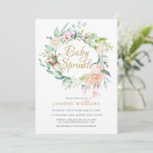 Woodland Rose Gold Script Baby Sprinkle Einladung (Stehend Vorderseite)