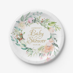 Woodland-Rosen-Paar-Baby-Party / Sprinkle Pappteller