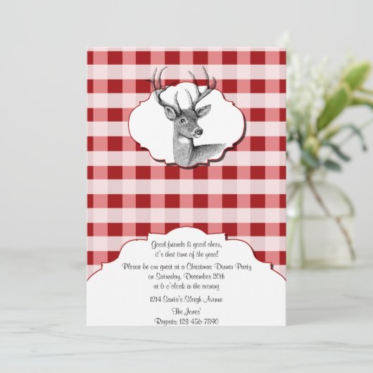 Woodland Rot und Weiß Weihnachts-Abendessen Einladung (Stehend Vorderseite)
