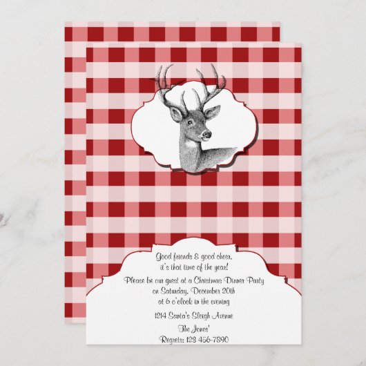 Woodland Rot und Weiß Weihnachts-Abendessen Einladung (Vorne/Hinten)