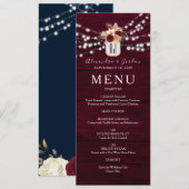 Woodland Rustic Burgundy Wedding Menükarte (Vorne/Hinten)