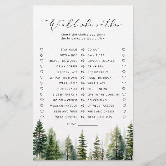 Woodland rustic Wäre sie lieber bridal Spiel (Vorderseite)