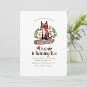 Woodland Rustica Fox Floral Geburtstagsparty Einladung (Stehend Vorderseite)