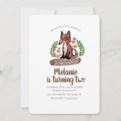 Woodland Rustica Fox Floral Geburtstagsparty Einladung (Vorderseite)