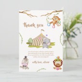 Woodland Safari Animal Circus Baby Dusche Dankeskarte (Stehend Vorderseite)