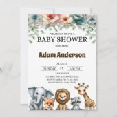 Woodland Safari Animals Baby Shower Einladung (Vorderseite)