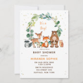 Woodland Safari Animals Boy Baby Shower Einladung (Vorderseite)