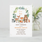 Woodland Safari Animals Boy Baby Shower Einladung (Stehend Vorderseite)