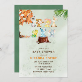 Woodland Safari Animals Boy Baby Shower Einladung