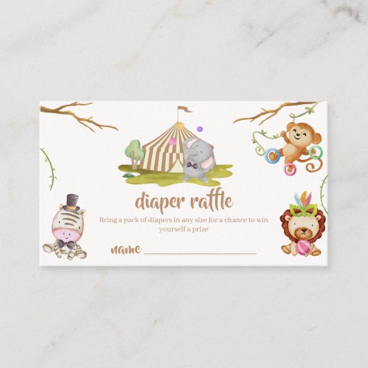 Woodland Safari Circus Diaper Raffle Baby Dusche Begleitkarte (Vorderseite)
