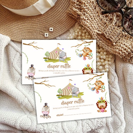 Woodland Safari Circus Diaper Raffle Baby Dusche Begleitkarte