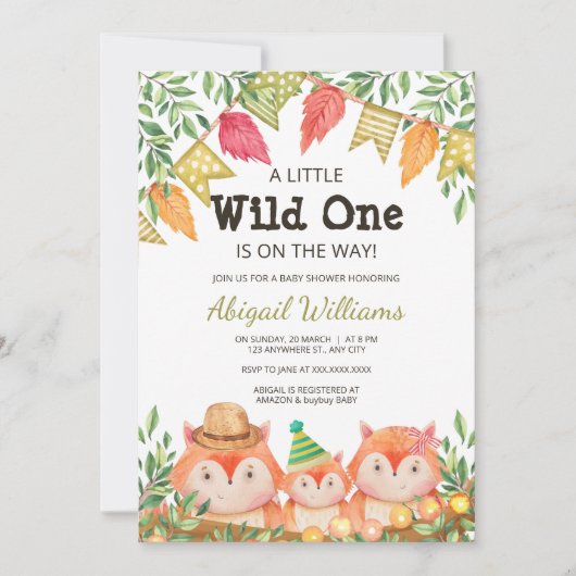 Woodland Safari Fox Familiendusche Einladung (Vorderseite)