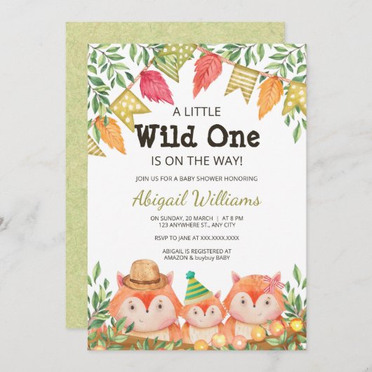 Woodland Safari Fox Familiendusche Einladung (Vorne/Hinten)