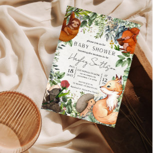 Woodland Safari Zoo Animals Thema Kinderdusche Einladung