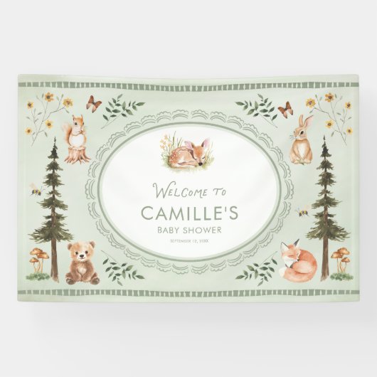 Woodland Sage Green Baby Shower Welcome Banner (Horizontal)