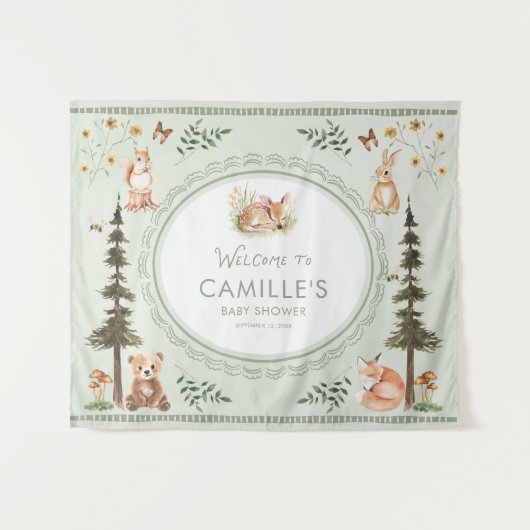 Woodland Sage Green Baby Shower Welcome Wandteppich (Vorderseite (Horizontal))