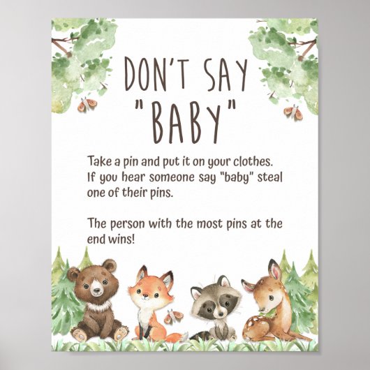 Woodland Say Baby Shower Button Game Sign Poster (Vorne)