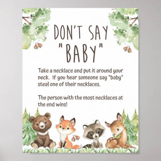 Woodland Say Baby Shower Game Sign Poster (Vorne)