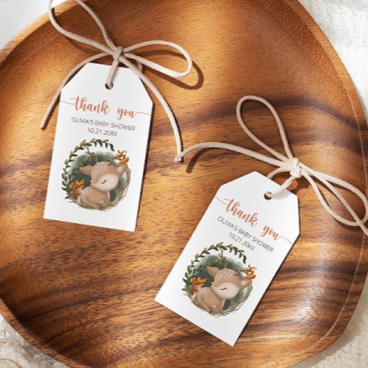 Woodland-Schlitten Baby-Reh-Dusche danke Geschenkanhänger