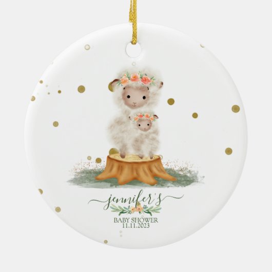 Woodland Sheep christmas baby shower Keramik Ornament (Hinten)