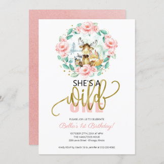 Woodland Sie ist ein wilder erster Geburtstag Einladung