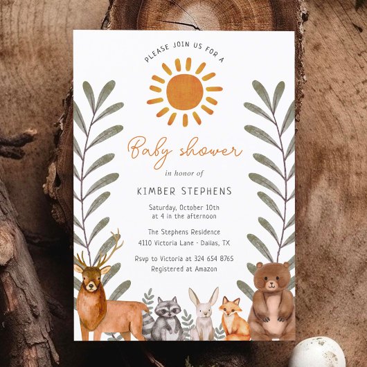 Woodland Simple Forest Animal Baby Dusche Einladung