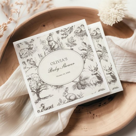 Woodland Sketch Allover Print Baby Shower Serviette