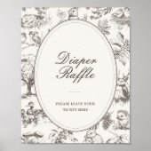 Woodland Sketched Baby Shower Diaper Raffle Poster (Vorne)