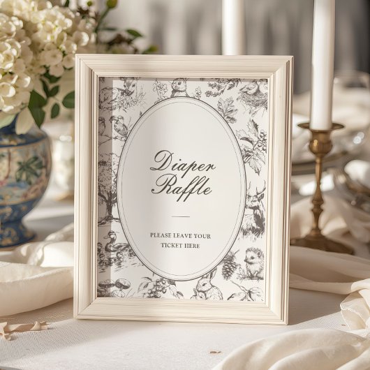 Woodland Sketched Baby Shower Diaper Raffle Poster