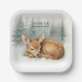 Woodland Sleeping Baby Deer Winter Baby Shower Pappteller (Vorderseite)