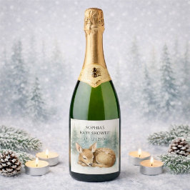 Woodland Sleeping Baby Deer Winter Baby Shower Schaumweinetikett