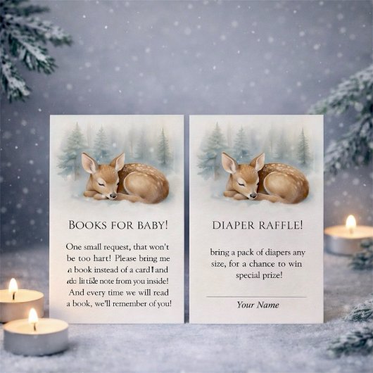 Woodland Sleeping Baby Deer Winter Diaper Raffle Begleitkarte