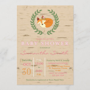 Woodland Sleeping Fox Girl Babydusche Einladung