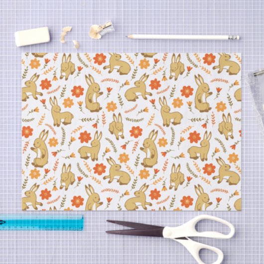 Woodland Spring Bunny Rabal Floral Seidenpapier (Handwerk)
