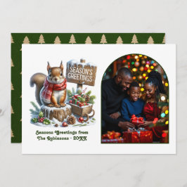 Woodland Squirrel Rustic Forest Christmas Photo Feiertagskarte